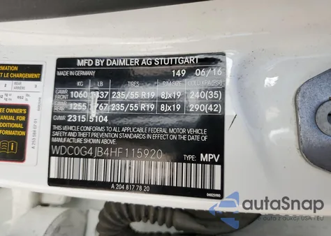 2017 Mercedes-Benz Glc 300 из США, поврежденный, VIN WDC0G4JB4HF115920